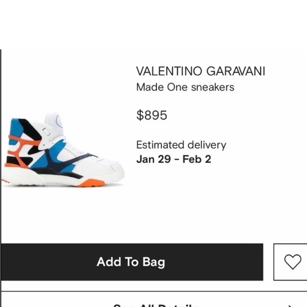 Valentino Garavani V-Logo White Leather Sneakers with Red & Black Accents - Picture 2 of 6